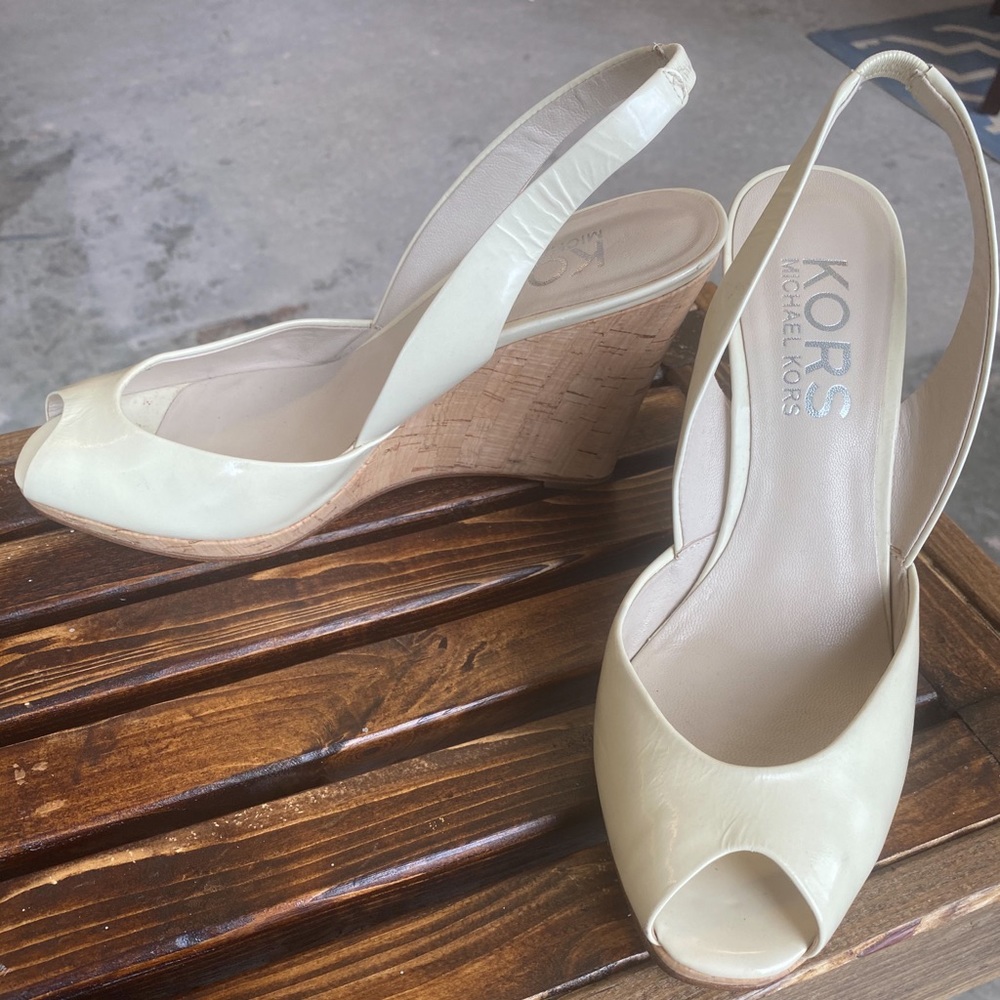 Michael Kors Cream Patent Sling Wedges — $40